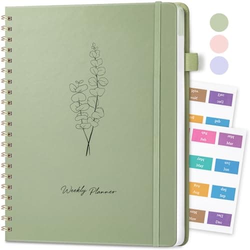 Image of Umriox Undated Planner - A4 Weekly Planner Notebook, Weekly Journals for Study,Work,Fitness,52 Weeks Planning with 24 Self-Adhesive Tabs, Hardcover - Green