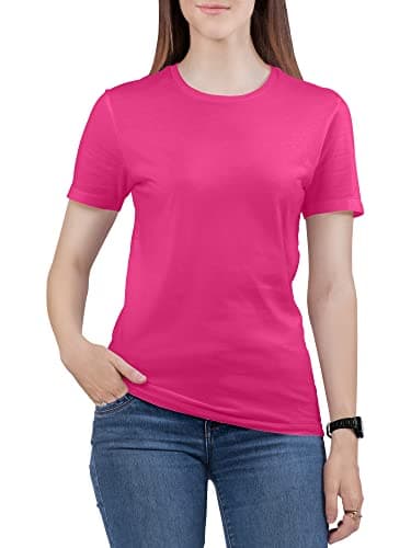 Image of Love My Fashions Women's Round Neck Short Sleeves Plain Cotton T-Shirt Fuchsia