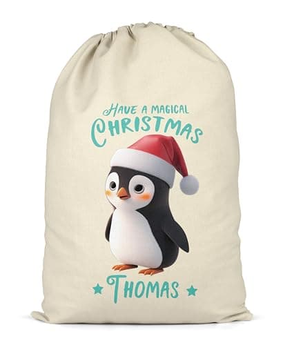 Image of Shopagift Personalised Have a Magical Christmas Sack Penguin Xmas Gift Bag for Presents X-Large 70cm x 50cm