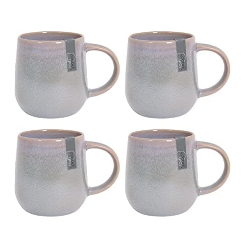 Image of YöL Set of 4 Mugs Reactive Glaze Stoneware Coffee Mug Set Blue Green Grey Tea Cups Boho