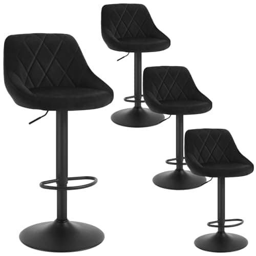 Image of WOLTU Bar Stools Set of 4, Breakfast Bar Chairs, Height Adjustable Swivel Dining Stools for Kitchen Island Home Pub Bistro Barstools with Footrest, Velvet, Black