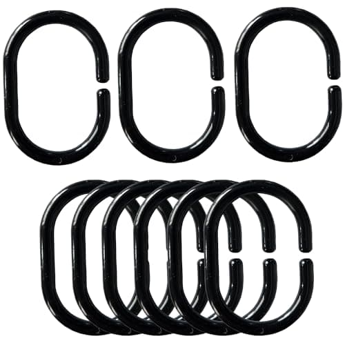 Image of Plastic Shower Curtain Rings Hooks for Bathroom Shower Window Rod (24 Pack Black)