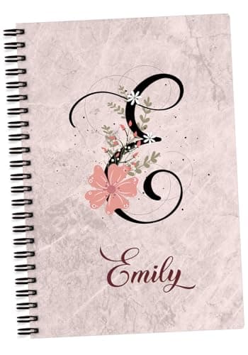 Image of EnvyFone Personalised A5 Notebook - Marble Effect - Floral - Add Name/Initial - for School Homework Girls Ladies Work Gift