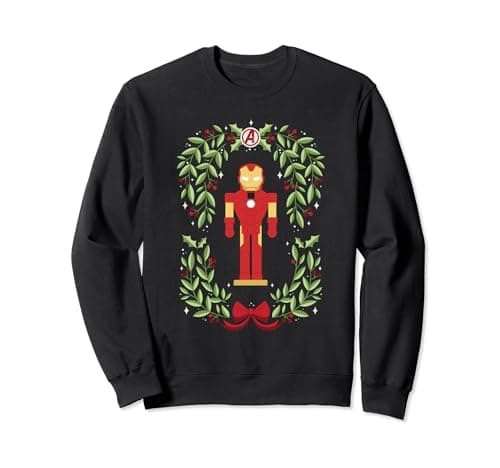 Image of Marvel Holiday Christmas Avengers Holly Iron Man Nutcracker Sweatshirt