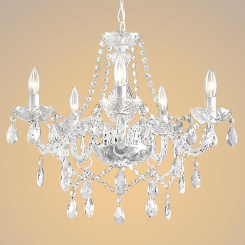 Image of AOLALA Crystal Chandelier Hanging Pendant Light Fixture, Modern 5 Lights K9 Crystal Ceiling Lighting Fixture for Dining Rooms Kitchen Island Living Room Bars