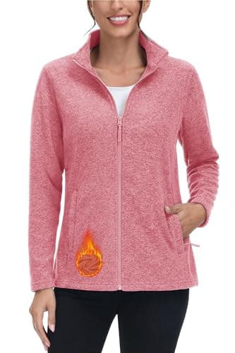 Image of TACVASEN Ladies Jacket Casual Outdoor Work Jackets Fleece Midlayer Sweaters Soft Walking Jacket Lightweight Hiking Jacket Zip Pocket Pink