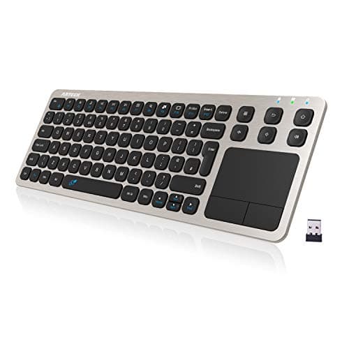 Image of Arteck 2.4G Wireless Touch TV Keyboard with Easy Media Control and Built-In Touchpad Solid Stainless Steel Ultra Compact Full Size QWERTY UK Layout Keyboard for TV-Connected Computer, Smart TV, HTPC