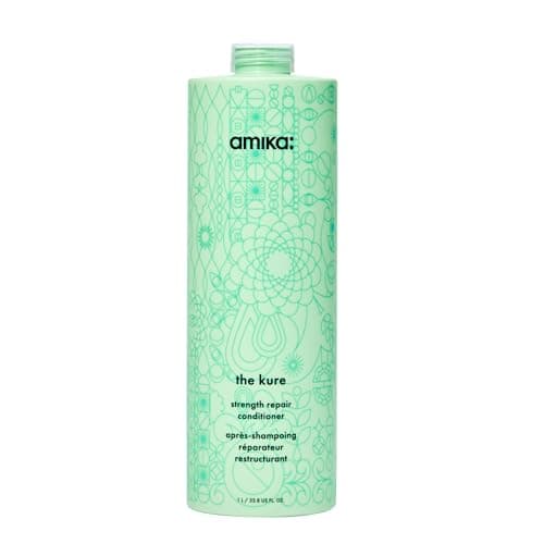 Image of amika the kure strength repair hair conditioner - strengthening conditioner for hair care - bond fortifying technology helps reduce breakage - enriched with plant butters + sea buckthorn (1000 ml)