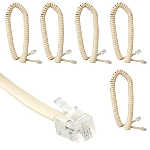 Image of Newhouse Hardware 7 ft Uncoiled/1.33 ft Coiled Telephone Handset Cord, with RJ9 (4P4C) Connectors, Used to Connect The Telephone and Handset, 5-Pack, Ivory
