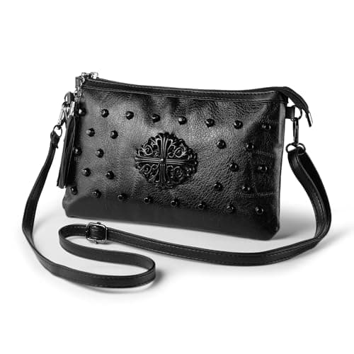 Image of LaRechor Mini Small Handbags Shoulder Bag for Women - Tassel Studded Cross Body Bag - Soft Leather Clutch Purse Bag with Wrist Strap (Black)