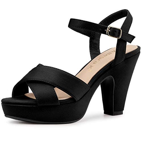 Image of Allegra K Women's Platform Chunky Heels Slingback Sandals Black 5 UK/Label Size 7 US