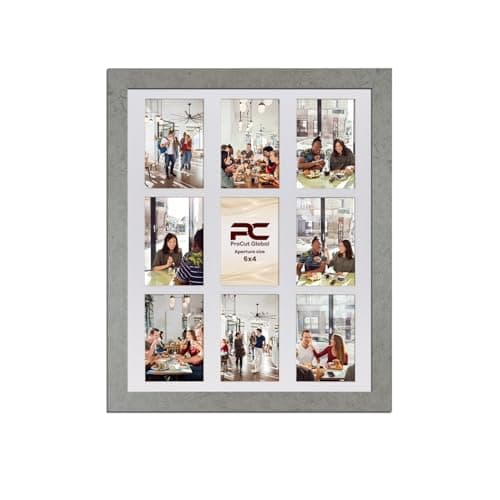 Image of Procut Global 20x16 Marble Grey Photo Frames for Multiple Pictures with White Mount To Fit (9x) 6x4" Multi Apertures - Wall Hanging Collage Frame Ideal for Friends & Family Memories