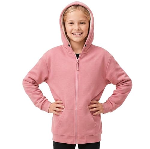 Image of CityComfort Fleece Lined Hoodie for Kids Teenagers - Zip Hoodie Years Warm Cosy Outerwear Full Zip Loungewear - Gifts for Kids (Duskypink, 9-10 Years)