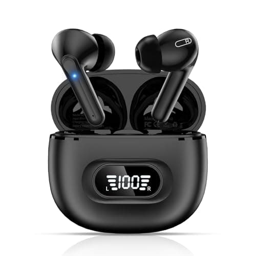 Image of Wireless Earbuds bluetooth 5.3, Earphones noise cancelling earbuds 4 ENC Noise Cancelling Mic, Ear Buds HiFi Stereo Headphones In Ear 36H Playtime IPX7 Waterproof with LED Display, USB-C, Black