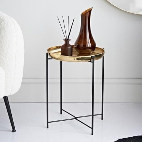 Image of FAHAAM Modern Round Side Table with Gold Tray Top & Black Metal Legs Metal Sofa Tray Table Versatile Tray Table metal Round Tray Coffee/Tea/End Table for Living Room/Balcony. (W36.5 X D36.5 X H46cm)