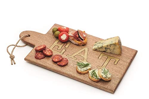 Image of Artesà Mango Wood Cheese Board/Antipasti Serving Board with 'EAT' Lettering, Food Sharing Platter for Sandwiches, Antipasti, Starters and Dinner Parties, 38 x 20.5 cm - Wooden