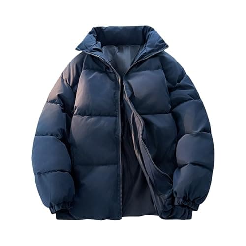 Image of Mymyguoe Puffer Jacket Men's Oversized Down Jacket Windproof Down Coat Puffer Jacket Plain Leisure Jacket Stand-Up Collar Quilted Jacket Thick Baggy Winter Jacket Warm Thick Transition Jacket, navy, M