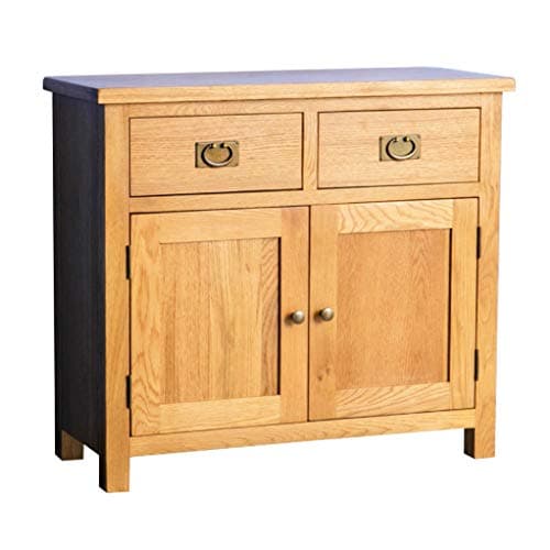 Image of RoselandFurniture Surrey Oak Small Sideboard | Traditional Rustic Waxed 2 Door 2 Drawer Sideboard Storage Cabinet for Living Room or Dining Room, Fully Assembled