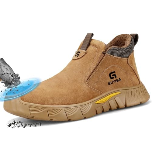 Image of LAoutun Safety Boots Mens Slip on CE Certified Steel Toe Cap Boots Work Boots Comfortable Splash Proof Safety Shoes Puncture Proof Construction Shoes Lightweight Protective Working Shoes for Men