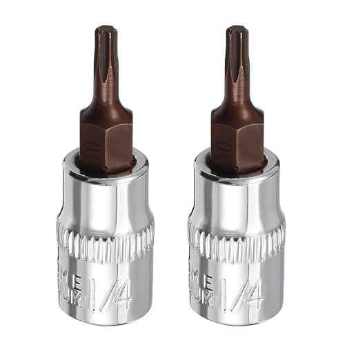 Image of 2PCS Juttzzei Torx Bit Socket, 1/4" Drive x T10 Torx Bits Socket, Premium S2 Alloy Steel 1/4 Allen Key Socket T10, T10 Torx Bit 1/4" Drive with 38mm Length for Ratchet Wrench, Slide Bar, Extension Rod