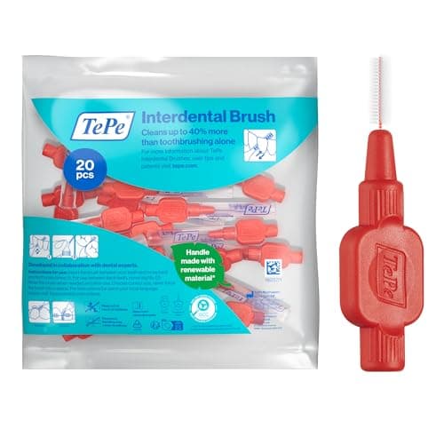 Image of TePe Interdental Brush, Extra Soft, Red, 0.5mm/ISO 2, 20pcs, efficient Cleaning Between Teeth, Plaque Remover and Dental flosser for Narrow Gaps