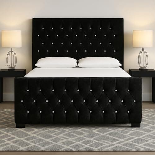 Image of luxisleepltd Alton Upholstered Bed Frame diamond Single Double King Size in Crushed velvet Fabric (Black, 4ft6 Double)