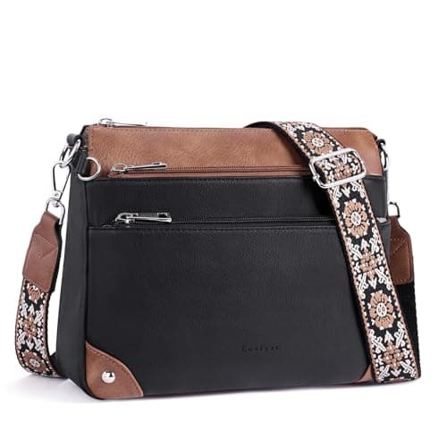 Image of Lexiyat Cross Body Bag Women Rfid Travel Crossbody Bags Leather Handbags Ladies Shoulder Bag with Adjustable Strap Blackwithbrown