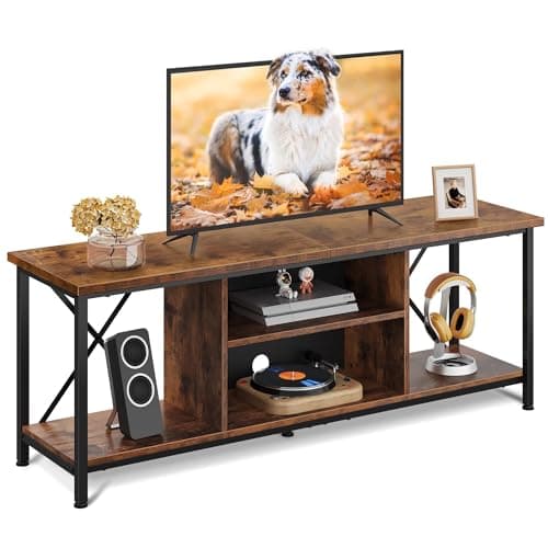 Image of WLIVE TV Unit, TV Stand for TVs up to 65 Inch, 140cm TV Cabinet Table with Storage, Wooden TV Console for Living Room, Farmhouse Industrial TV Console for Bedroom, Living Room, Rustic Brown