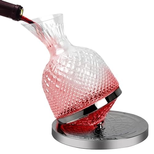 Image of Granvoo Wine Decanter 1500 ml, 360° Rotating Wine Carafe, Decanter Drip-Free, Wine Decanter, Red Wine Carafe Made of Lead-Free Crystal Glass, Wine Accessories, Gift for Wedding, Housewarming Party,