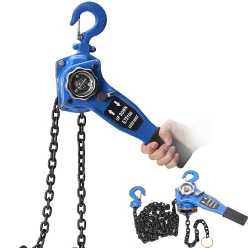 Image of CDZHLTG Lever Chain Hoist 750kg Capacity with 3m Chain and 2 Heavy Duty Hooks 10ft/3M Lift G80 Ratchet Chain Hoist Manual Come Along Lifting System for Warehouse Building Automotive Machinery Use