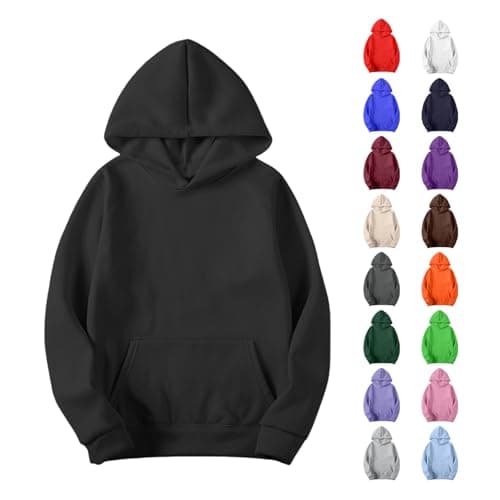 Image of Black Mens Hoodie, Unisex Basic Hoodie UK Women Men Oversized Plain Hooded Sweatshirt Jumper Casual Fleece Long Sleeve Pullover Fall Sweater 2025 Black XXL