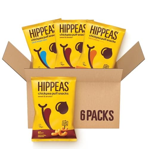 Image of HIPPEAS Variety Pack Chickpea Puff Vegan Crisps | 6 x 78g Sharing Bags | Plant-Based, Source of Protein & Fibre | Free from Gluten & Artificial Flavours | Light & Crunchy - 91 calories per serving