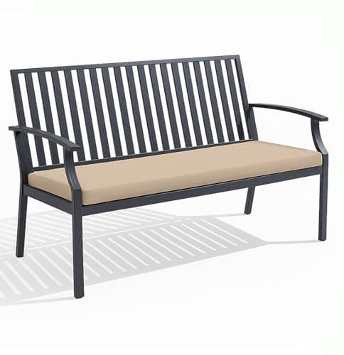 Image of Royale Linens 2 Seater Garden Bench Cushion 120x33x5cm 100% Waterproof Indoor Outdoor Long Bench Seat Pad for Lawn & Garden, Patio, Office, Coffee Shop with Removable Cover (Cream, 120x33x5cm)