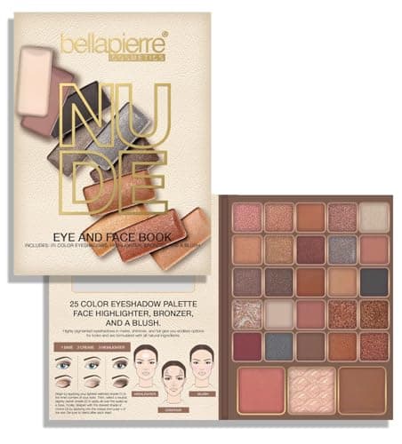 Image of Bellapierre Nude Face & Eye Book Palette | 25 Eyeshadow Shades with Blush, Bronzer, & Highlighter | Non-Toxic & Paraben Free | Vegan & Cruelty-Free