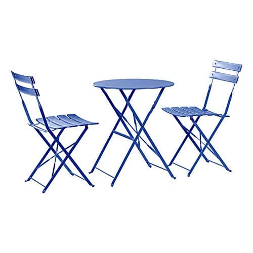 Image of Harbour Housewares 2 Seater Sussex Bistro Set - Folding Table Chairs Outdoor Patio Garden Furniture - Round - Navy
