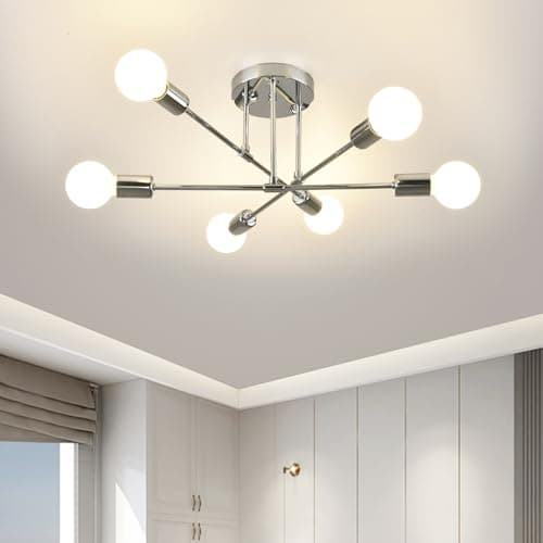 Image of ZYDTRIP Sputnik Chandelier Light Fixture - Adjustable Silver Ceiling Light With E27 Base for Living Room, Bedroom, Kitchen, 6 Lights