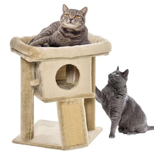 Image of PawHut Cat Tree Tower for Indoor Cats Cat Scratching Post Climbing Activity Centre w/Jute Scratching Pad, Toy Ball, Cat House - Coffee