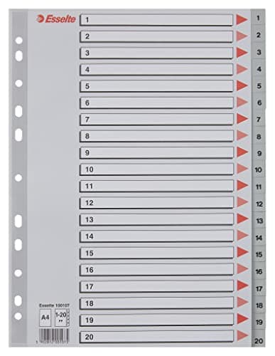 Image of Esselte Address Book with Buttons 1-20, Size A4, Size Extra Large, Grey, Dividers in Robust Polypropylene with Index Page, 100107