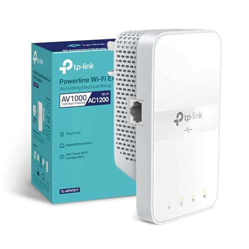 Image of TP-Link TL-WPA7617 AV1000 Gigabit Passthrough Powerline Adapter Kit, Dual-Band WiFi Booster Speed up to 1200 Mbps, One-Touch Wi-Fi Configuration, Auto-Sync, 4K Streaming, No Configuration Required