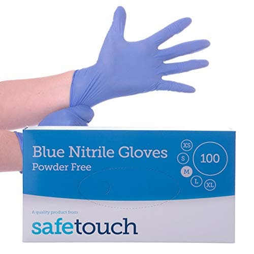 Image of SafeTouch 50000091 Nitrile Powder Free Disposable Gloves, Blue, Medium Size, Pack of 100