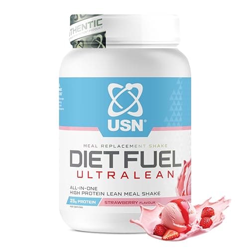 Image of USN Diet Fuel Ultralean Meal Replacement Shake | Strawberry | 1kg with 18 Servings | High Protein, Low Calorie Shake | Calorie-Controlled Diet Support for Weight Loss | 24 Vitamins & Minerals