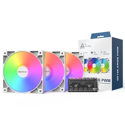 Image of Montech GF120 ARGB PWM 120mm White Case Fan - 3 Pack w/ Fan Hub