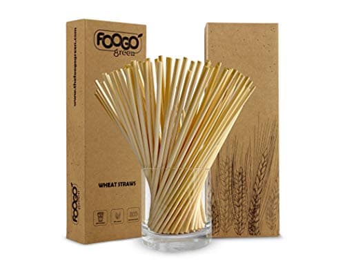 Image of FOOGO Green 1000pcs Wheat Drinking Disposable Straws, Like Paper and Natural Hay Straws, Eco Friendly Biodegradable, for Juice and Cocktails, Gluten Free, Picnic Camping Wedding Party
