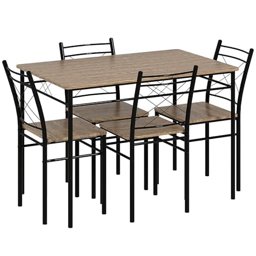 Image of HOMCOM Dining Table and Chairs Set 4, Dining Room Sets, Rectangular Space Saving Table and 4 Chairs for Compact Kitchens, Steel Frame, Oak