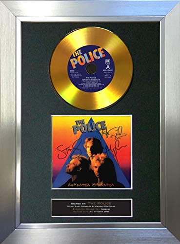 Image of #190 Police Zenyatta Mondatta GOLD CD Signed Autograph Mounted Cd Cover Record Reproduction PRINT A4 Rare Perfect Birthday (297 x 210mm) (Silver Frame)
