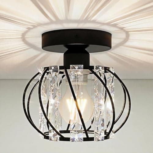 Image of Emitto Crystal Ceiling Light, Chandeliers Ceiling Light, Flush Ceiling Light, Modern K9 Glass E27 Ceiling Light for Hallway Kitchen Dining Rooms Living Rooms Bar, Black