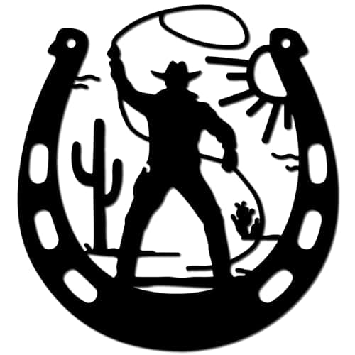 Image of CREATCABIN Horseshoe Metal Wall Decor Western Cowboy Wall Art Sun Iron Wall Signs Hanging Ornament Sculpture for Balcony Garden Home Living Room Bedroom Indoor Decoration Matte Gunmetal 7.9Inch