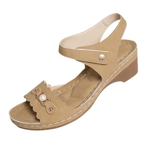 Image of Brown Ladies Fashion Buckle Open Toe Sandals Summer Outdoor Casual Walking Shoes