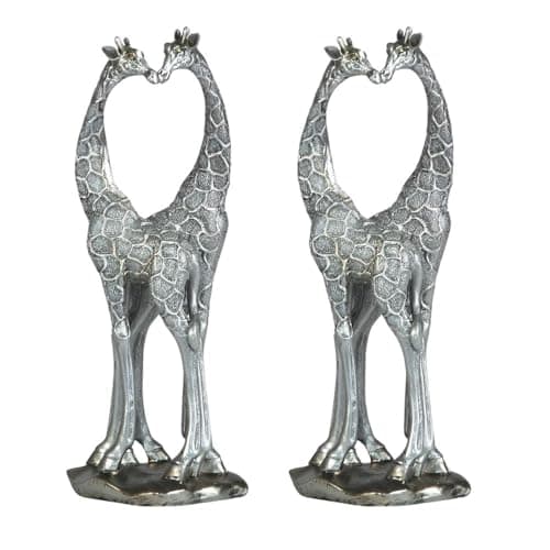 Image of ICE ARMOR 2-PC Gift Set 12" H Silver Giraffe Couple with Heart Shaped Figurine Statue Ornament Home Room Office Decor Ideas for Housewarming, Holidays and Birthdays