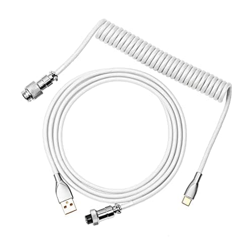 Image of EPOMAKER MIX Type C Coiled Cable 1.8m, Type-C To USB A, TPU Mechanical Keyboard Cable with Detachable Aviator Connector for Gaming Keyboard (White)